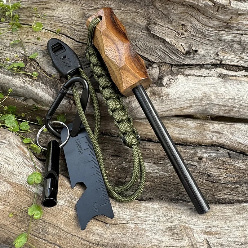 Ferro Rod Striker - Outdoor Solid Wood Handle Fire Starting