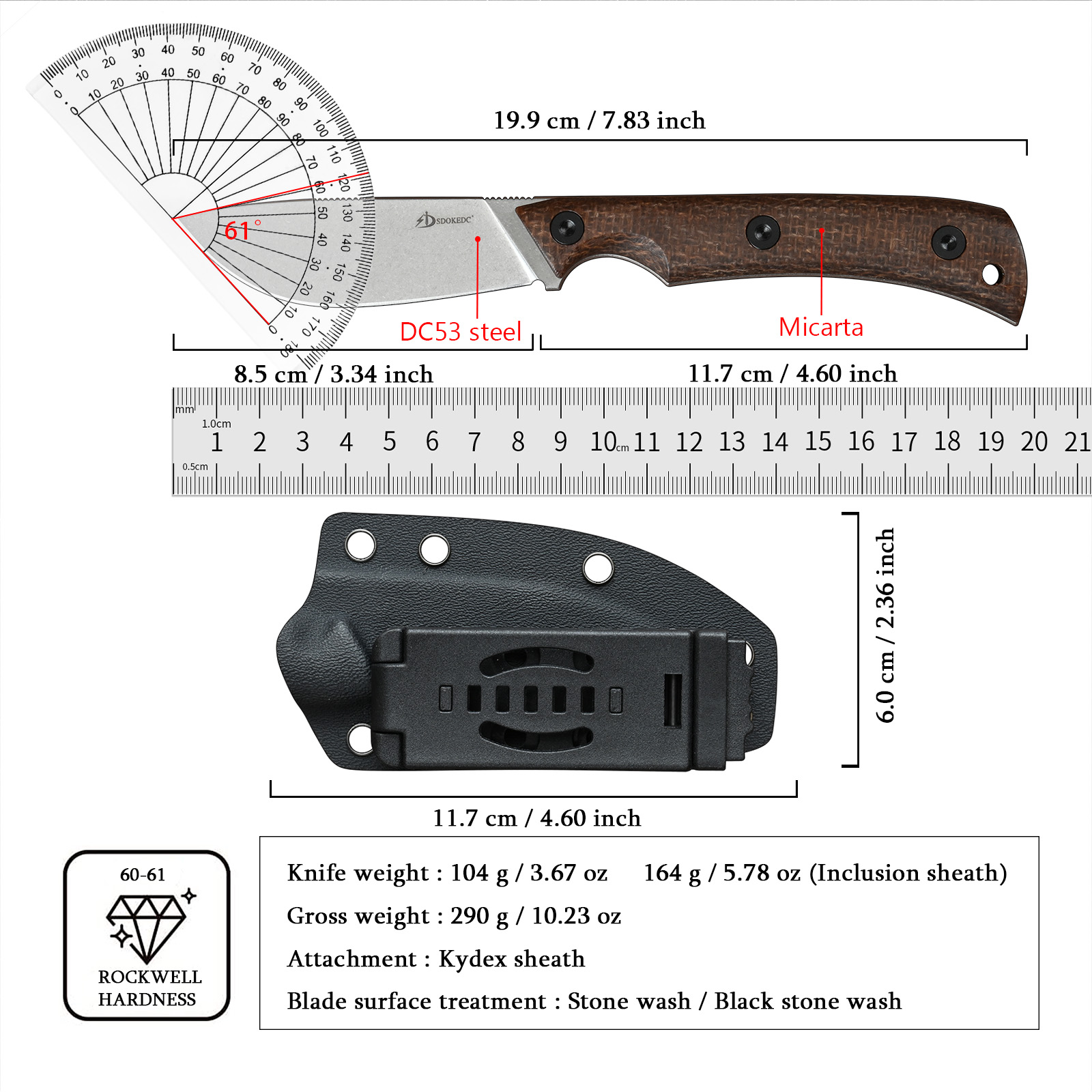 SDOKEDC DC53 Steel EDC Utility - Edc Fixed Blade Deep Carry reseña y precio