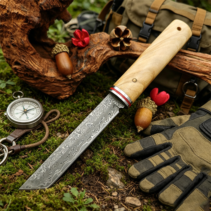 Portable Knife Damascus Blade  - Edc Pocket Carry Fixed Blade reseña y precio