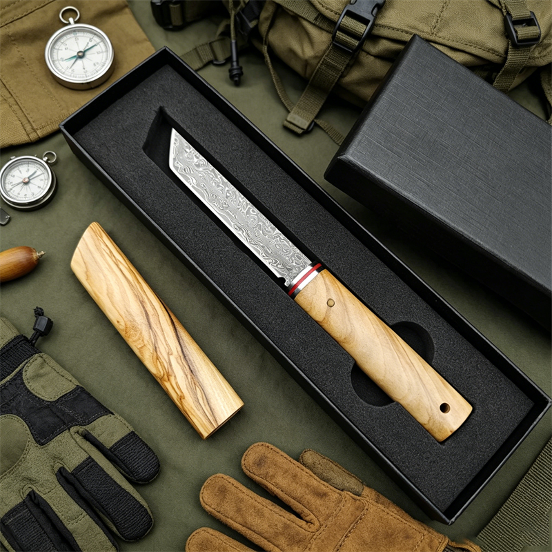 Portable Knife Damascus Blade  - Edc Pocket Carry Fixed Blade reseña y precio