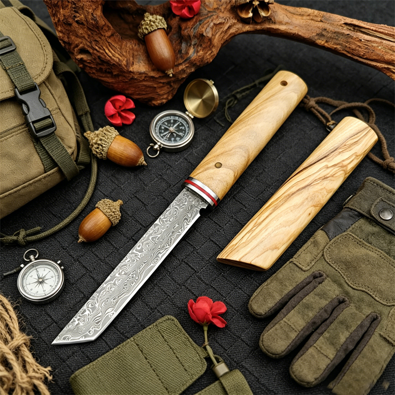 Portable Knife Damascus Blade  - Edc Pocket Carry Fixed Blade reseña y precio